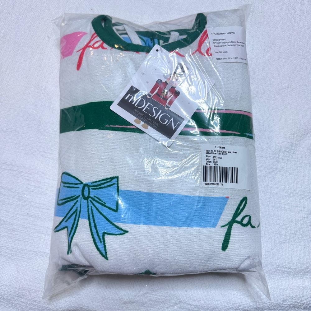 NEW Mdesign Riley Ribbons Faux Linen Christmas Tree Skirt - Picture 2 of 5